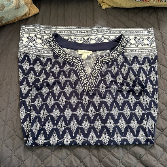 Sleeveless Midi Dress Size XS Blue White Alhambra Embroidered‎ Trim Stretch - Picture 5 of 8